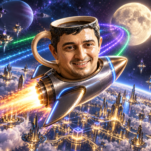 Vibrew Norby mug blasting off toward the moon
